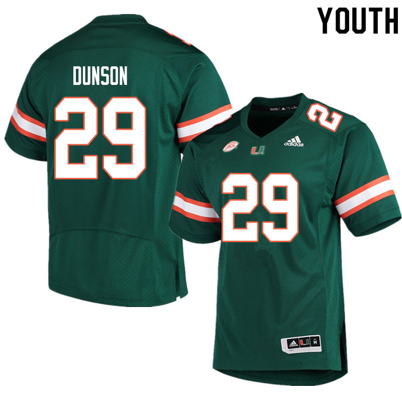 Youth #29 Isaiah Dunson Miami Hurricanes College Football Jerseys Sale-Green